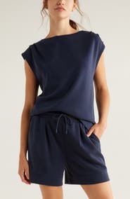 Zella Soft Luxe Knit Gathered Shoulder Top