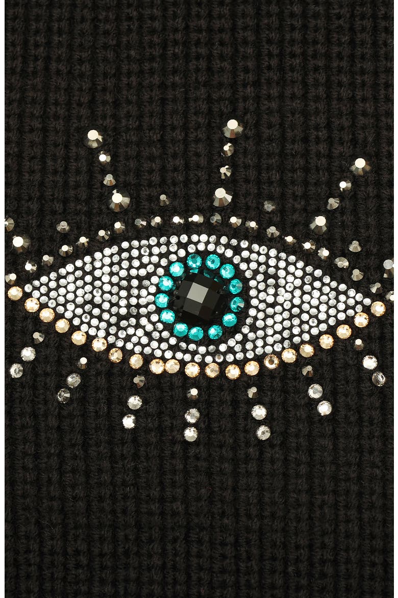 Evil Eye Crystal Embellished Scarf, Alternate, color, BLACK