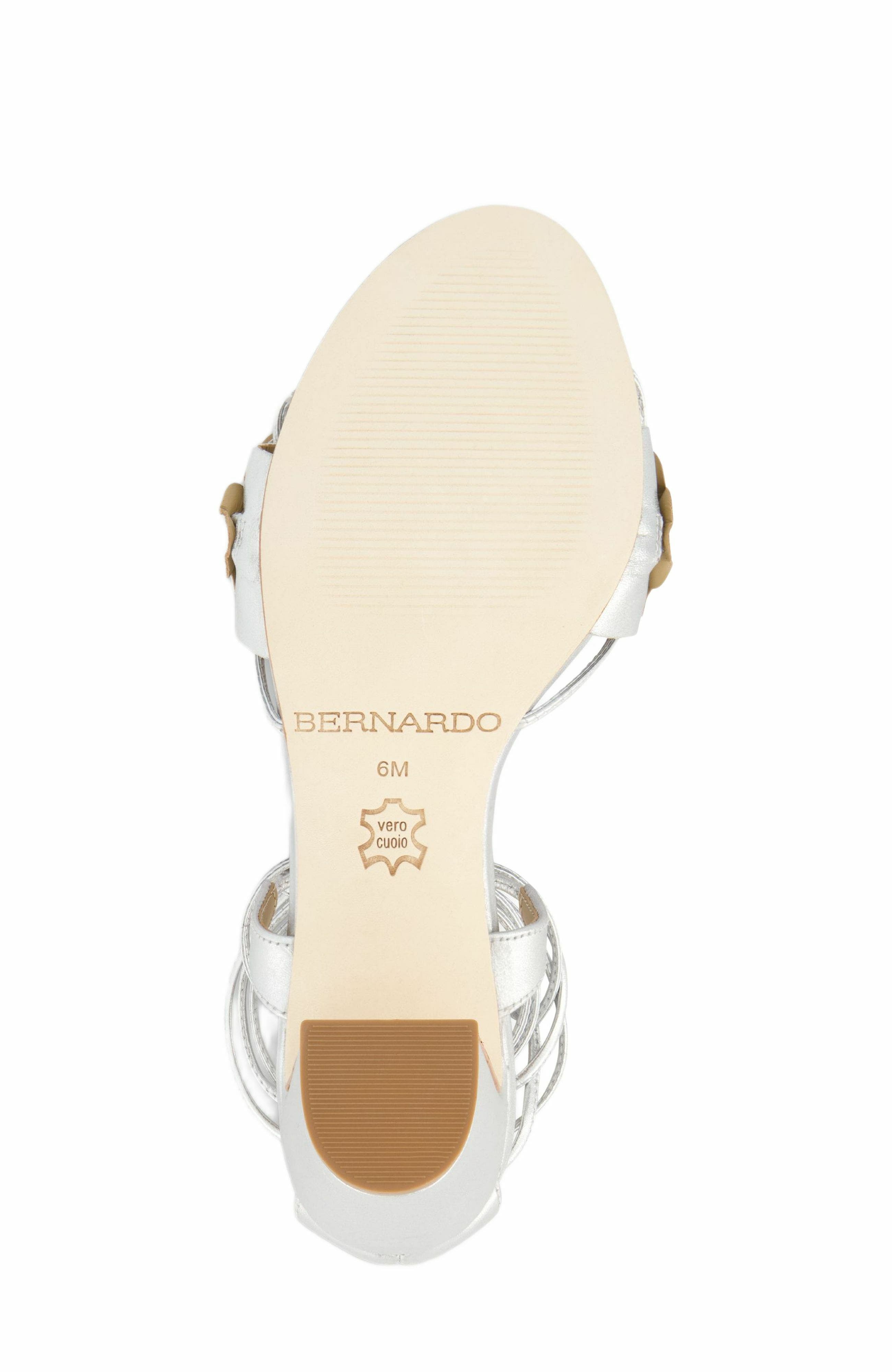 Bernardo Footwear Ieda Floral Ankle Tie Heeled Sandal, Alternate, color, Silver