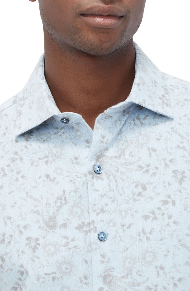 Bugatchi Axel Shaped Fit Abstract Floral Print Button-Up Shirt, Alternate, color, Dusty Blue