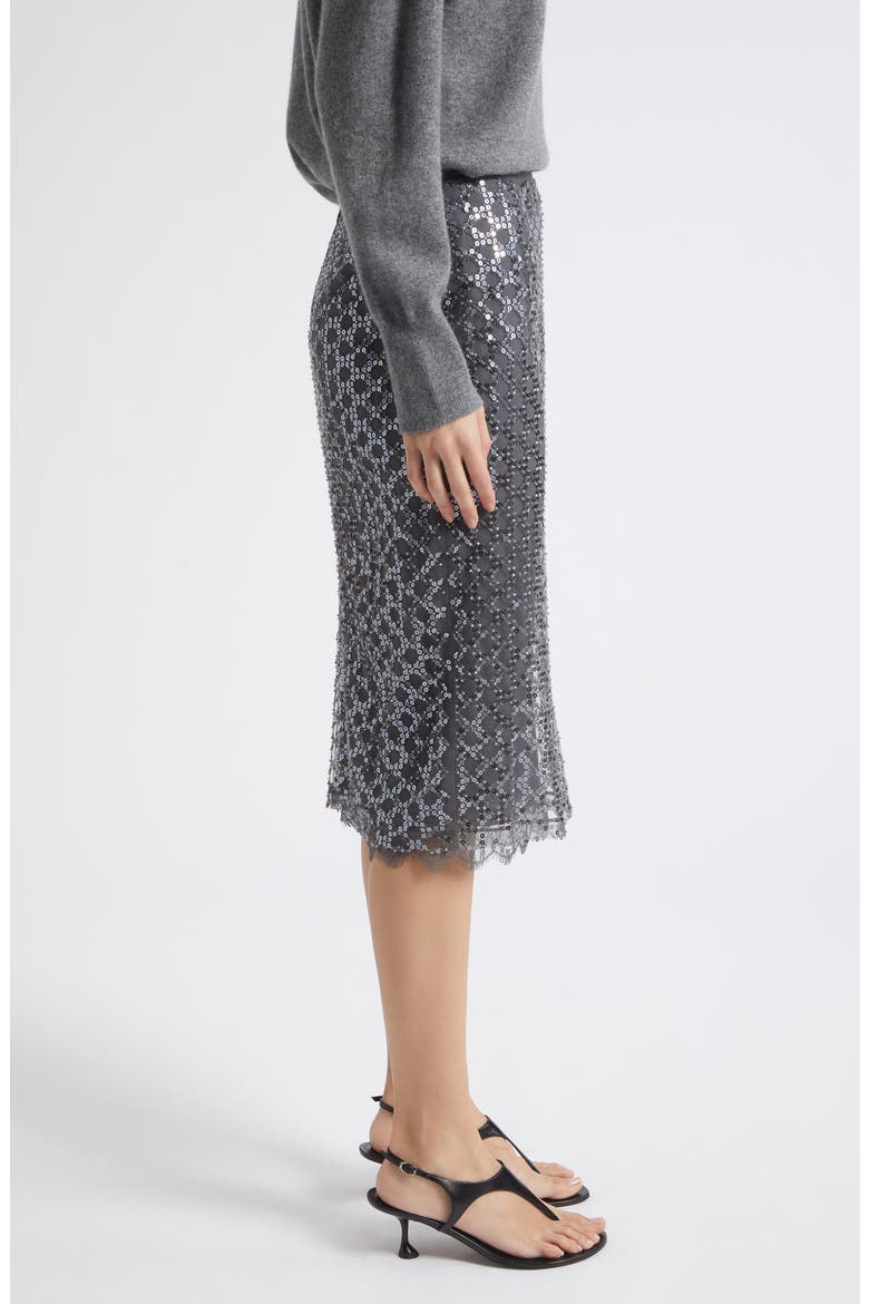 Sequin Trellis Lace Hem Skirt, Alternate, color, MEDIUM GREY