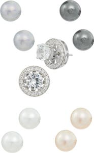 SAVVY CIE JEWELS Set of Five CZ & 7-8mm Freshwater Pearl Jacket Stud Earrings