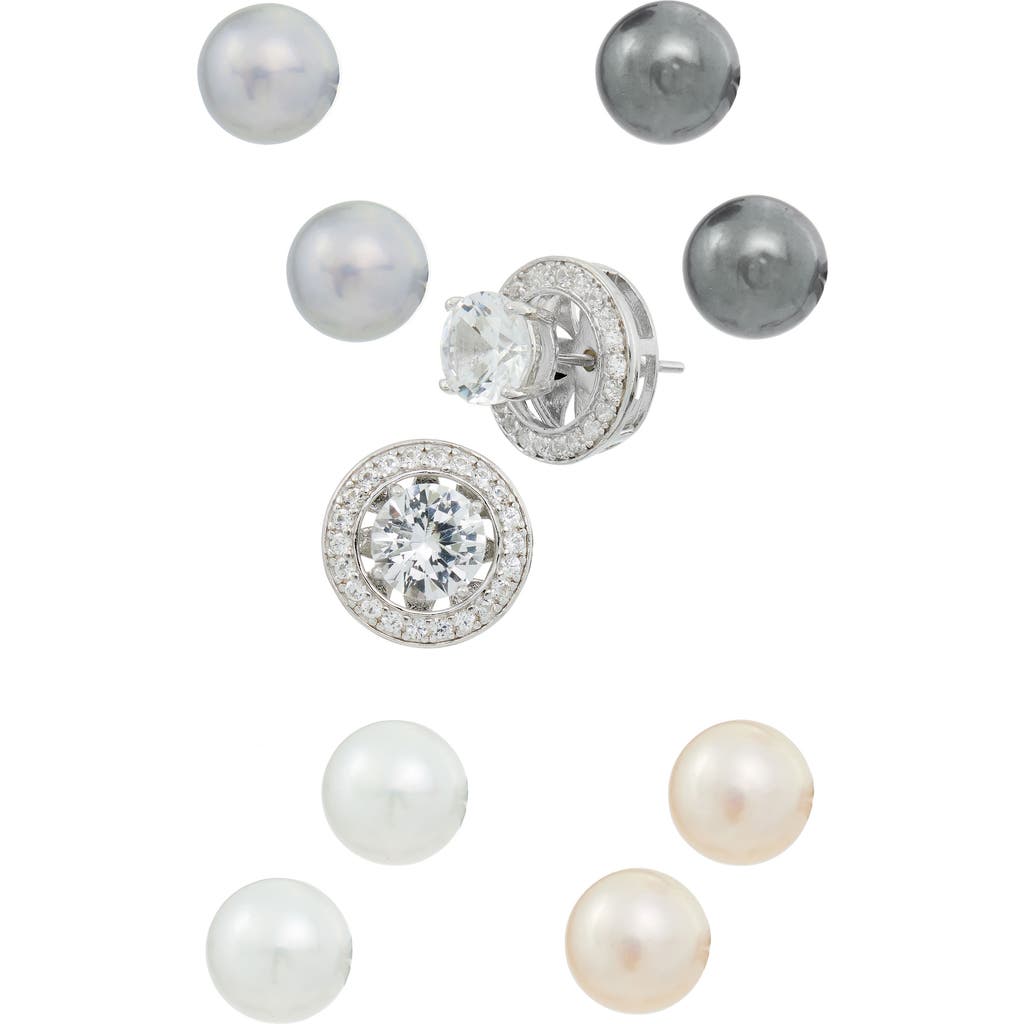 Savvy Cie Jewels Set Of Five Cz & 7-8mm Freshwater Pearl Jacket Stud Earrings In Gold