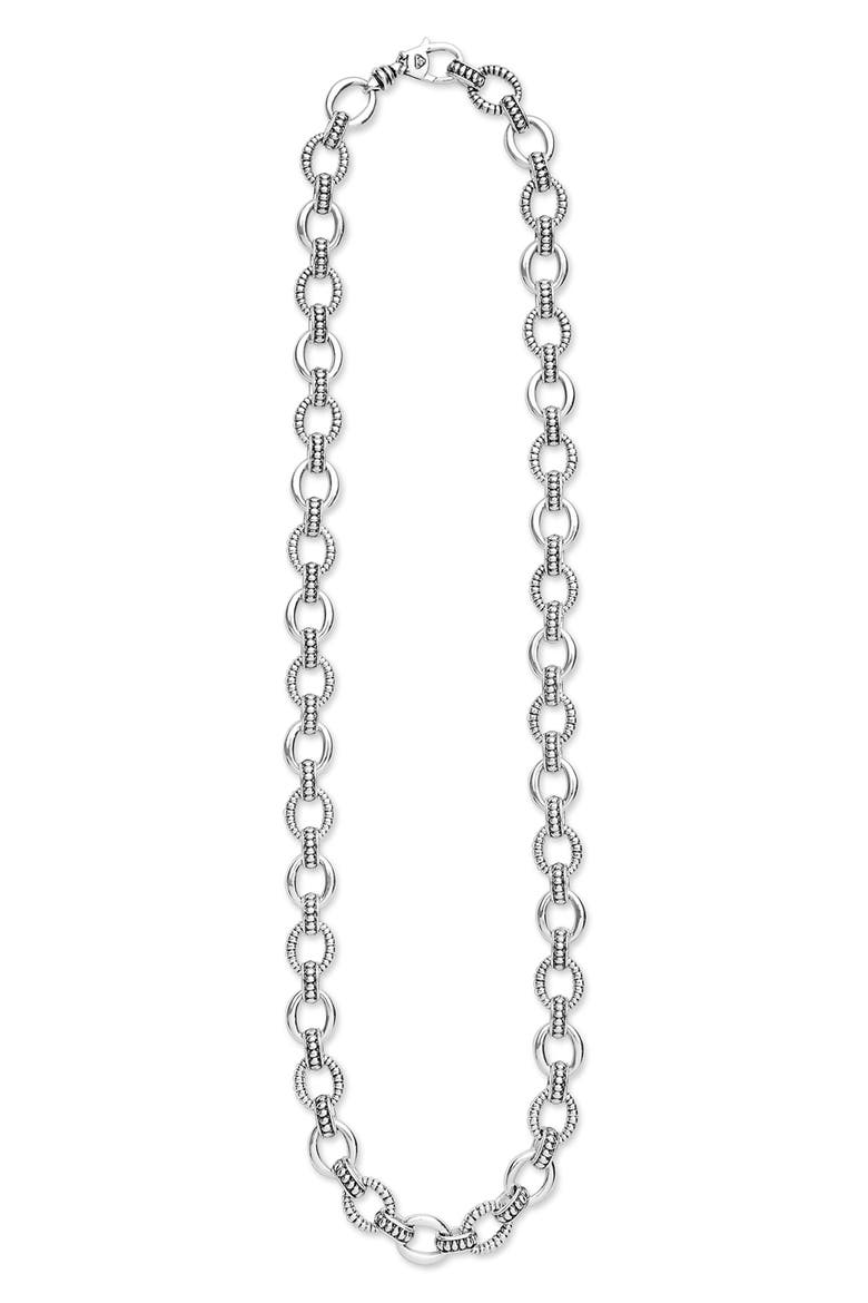 Signature Caviar Sterling Silver Fluted Oval Link Necklace, Alternate, color, SILVER