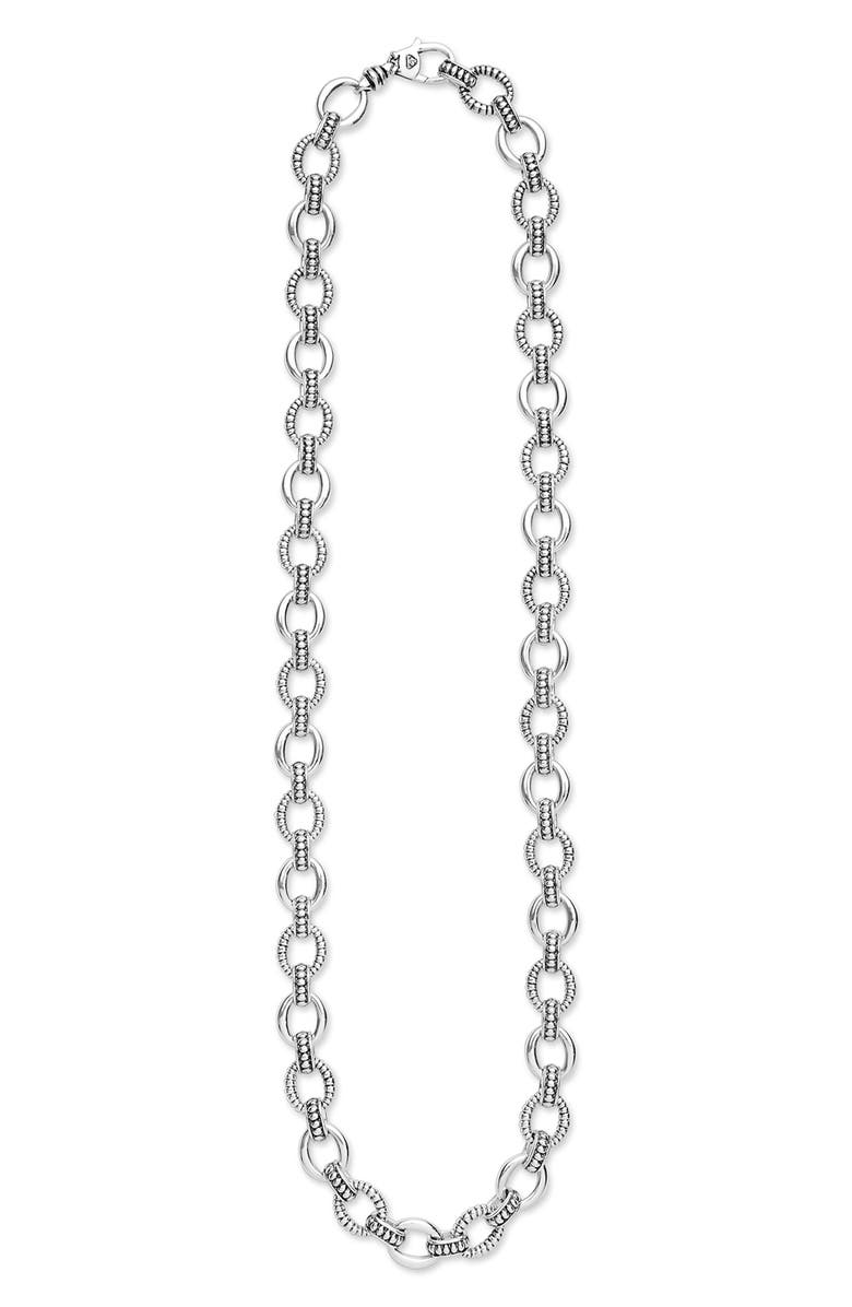 LAGOS Signature Caviar Sterling Silver Fluted Oval Link Necklace, Alternate, color, Silver