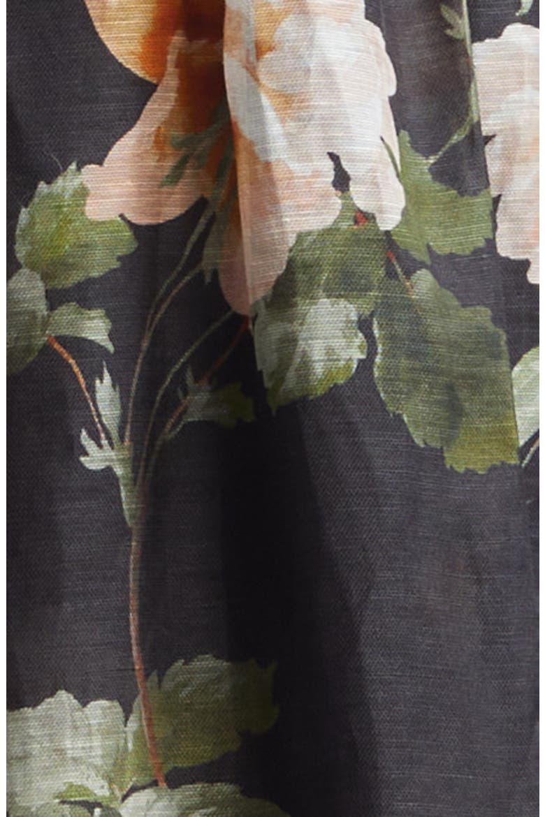 Kindred Spirit Luna Linen & Silk Organza Corset Midi Dress, Alternate, color, BLACK ROSE