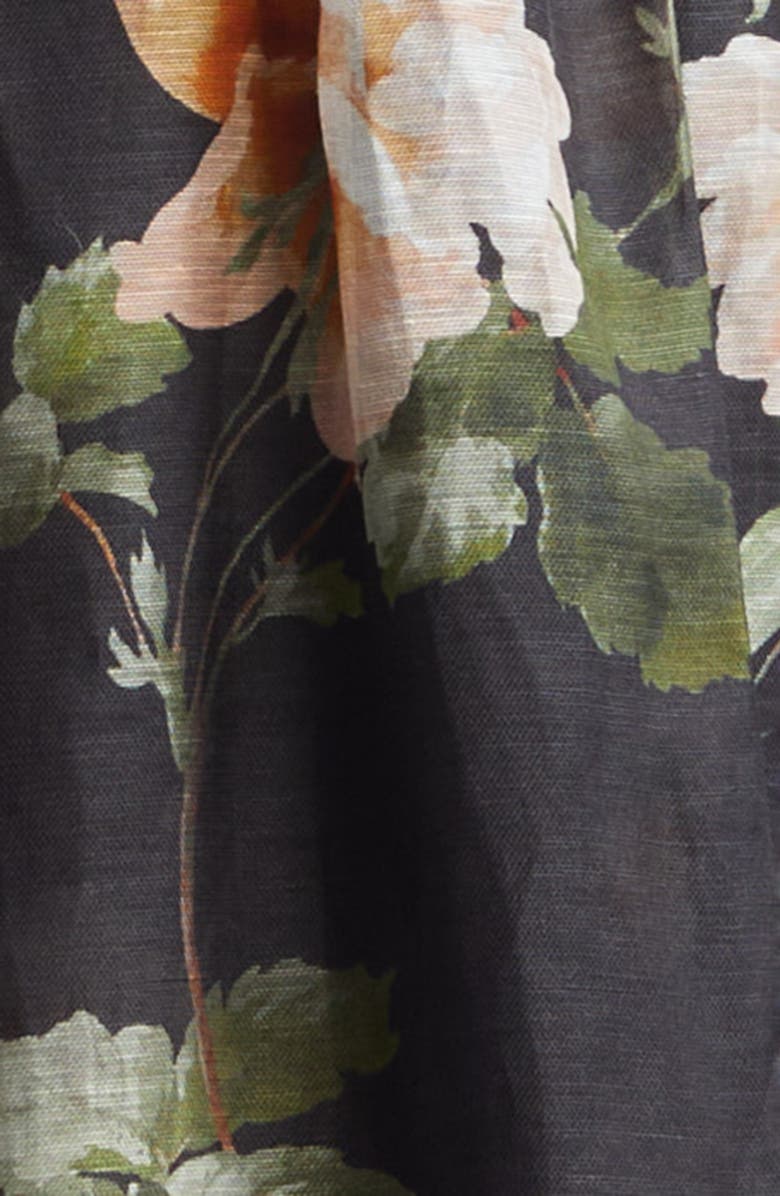 Zimmermann Kindred Spirit Luna Linen & Silk Organza Corset Midi Dress, Alternate, color, Black Rose