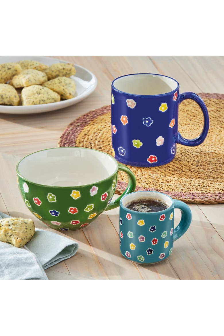 Ditzy Flower Latte Mug Multi Stoneware Everyday, Alternate, color, Green