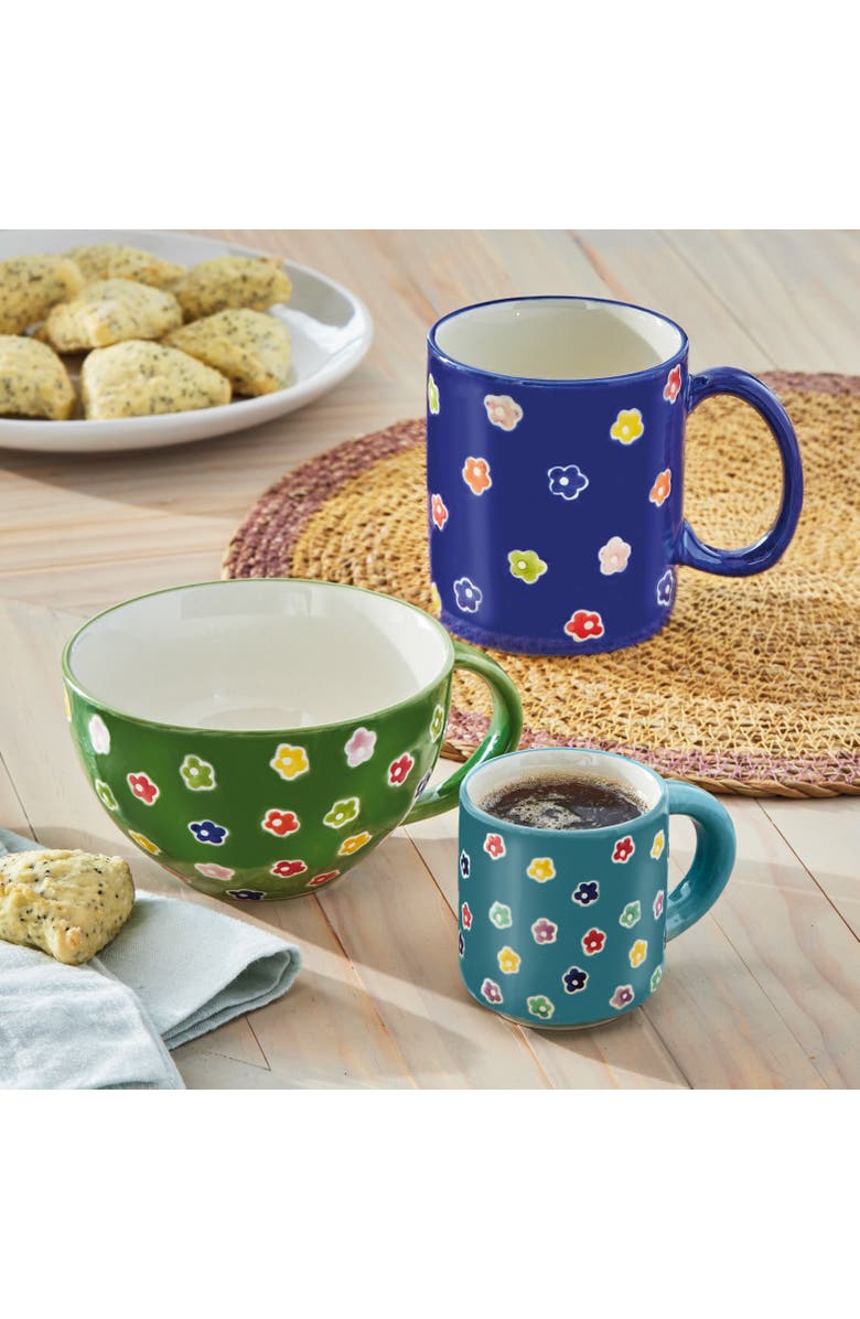 tag Ditzy Flower Latte Mug Multi Stoneware Everyday, Alternate, color, Green