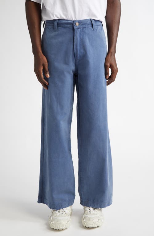 ERL Gender Inclusive Raw Hem Twill Pants in Blue 