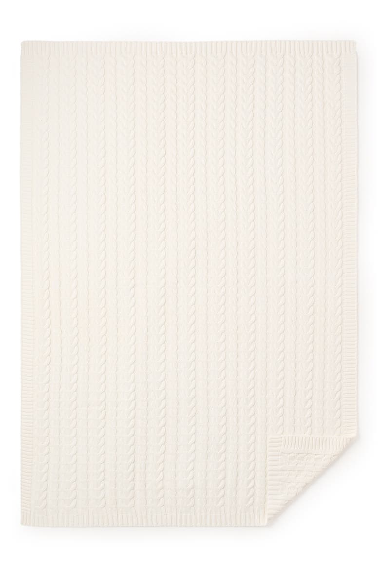 Horseshoe Cable Knit Cotton Blanket, Alternate, color, WHITE