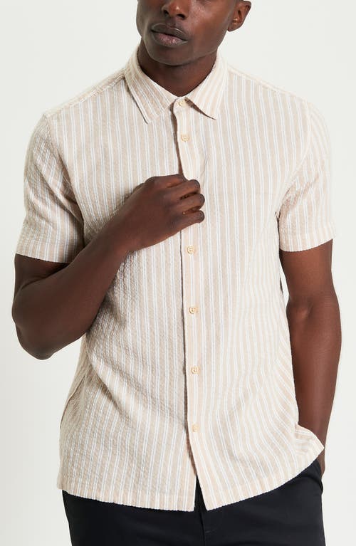 Ben Sherman Stripe Seersucker Button-up Shirt In Sand