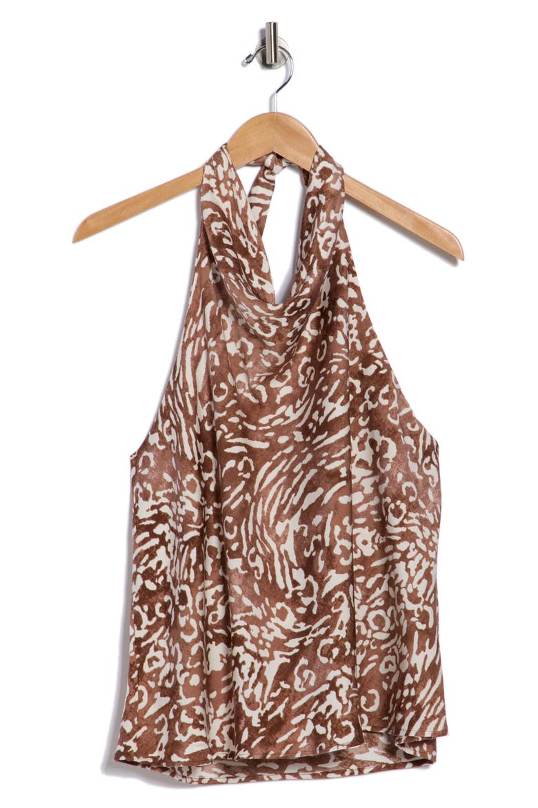 Animal Print Halter Satin Top, Alternate, color, BROWN