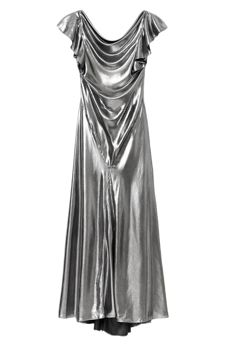 AllSaints Flora Metallic Cowl Neck Maxi Dress, Alternate, color, Metallic Silver