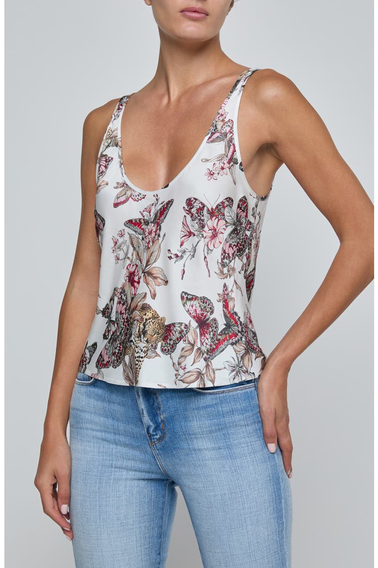 Eddie Bias Cut Satin Tank, Main, color, WHITE MULTI