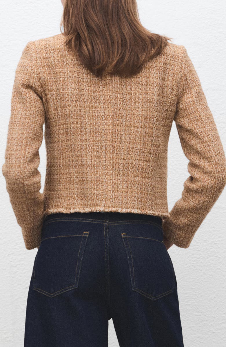 MANGO Fray Trim Tweed Crop Jacket, Alternate, color, Medium Brown