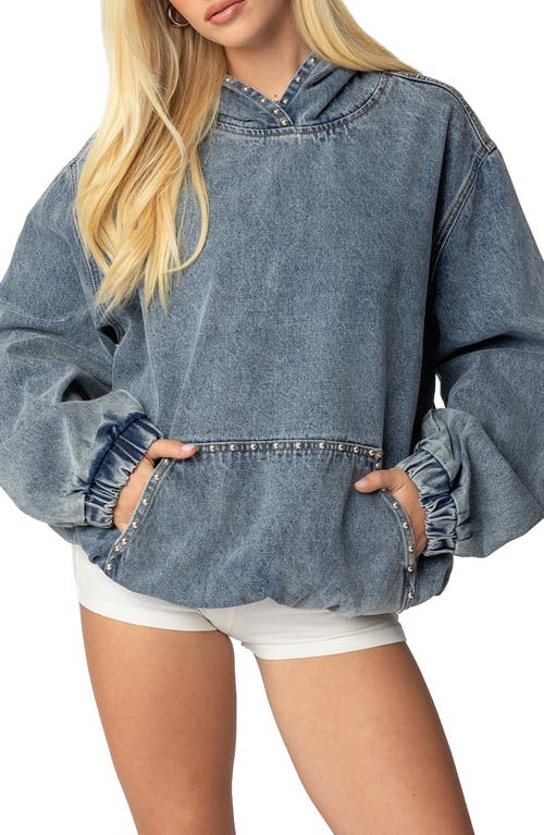 Shop Edikted Marney Oversize Studded Denim Hoodie In Blue