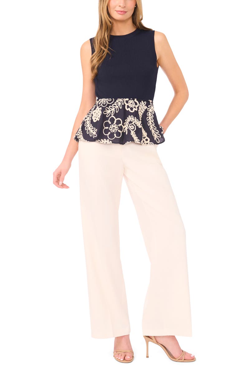 Ted Baker Embroidered Detail Mixed Media Peplum Top, Alternate, color, Classic Navy