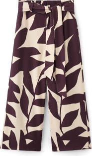 MANGO Belted Print Straight Leg Pants