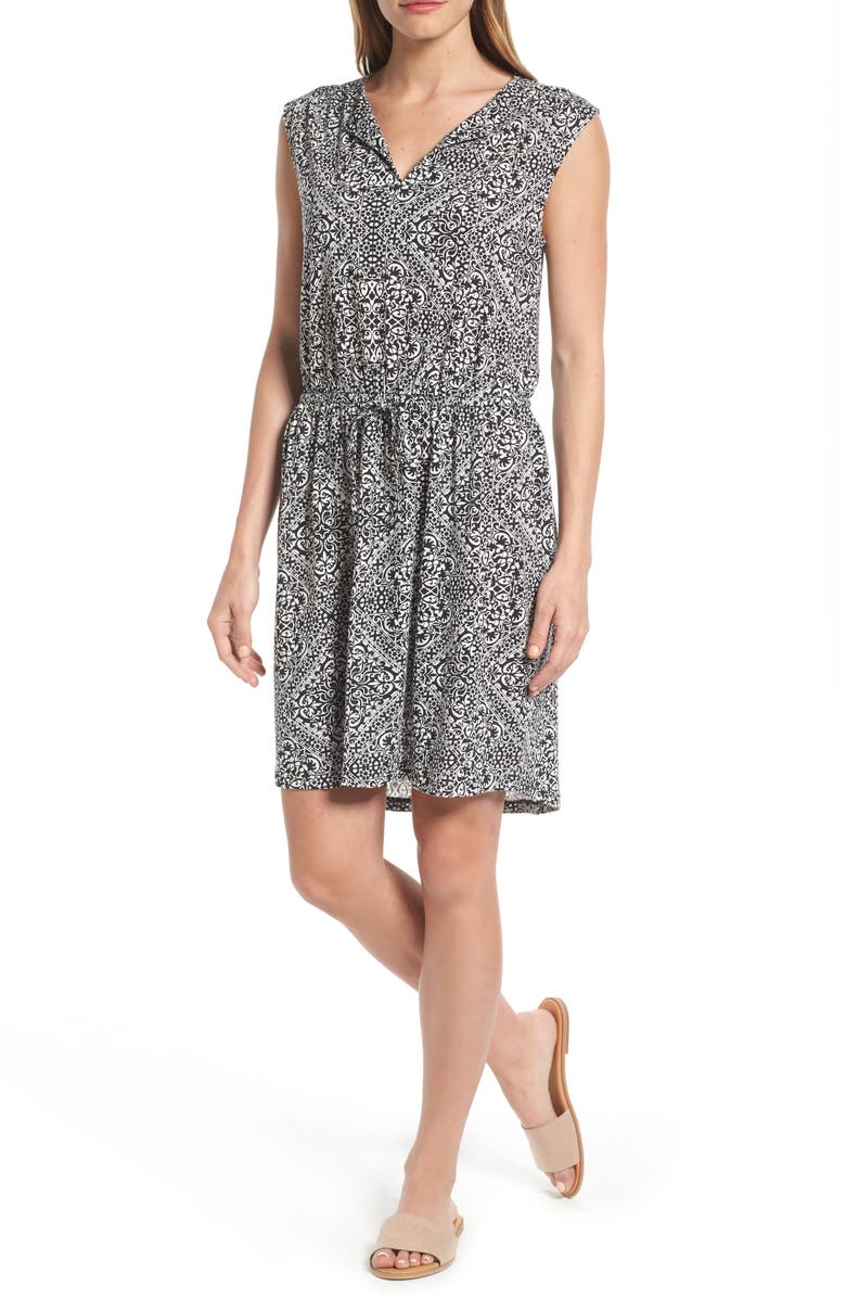 Caslon<sup>®</sup> Split Neck Cotton & Modal Knit Blouson Dress, Main, color,