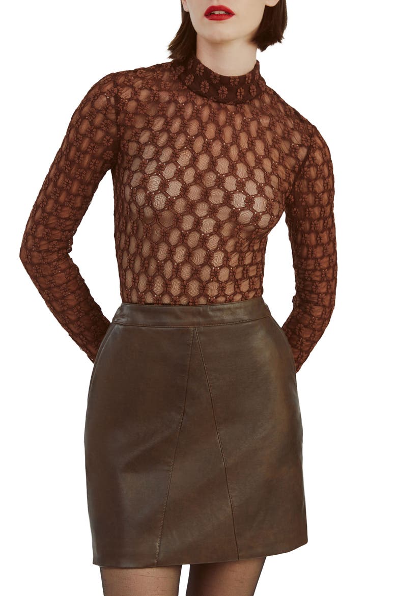 Adoni Long Sleeve Mesh Bodysuit, Main, color, CHOCOLATE
