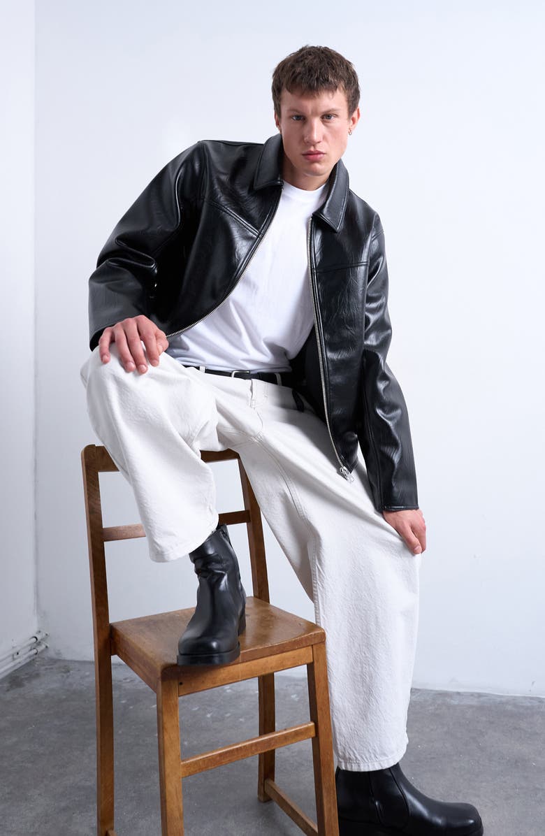 Topman Faux Leather Harrington Jacket, Alternate, color, Black