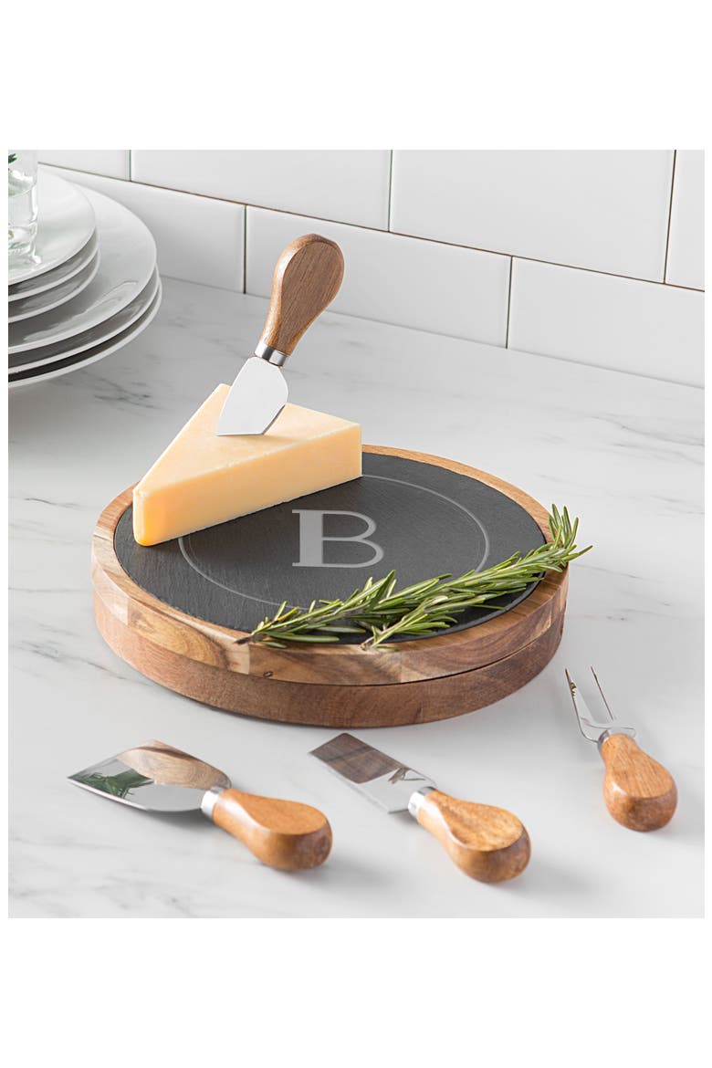 Monogram 5-Piece Cheese Board & Utensil Set, Alternate, color, BROWN - N