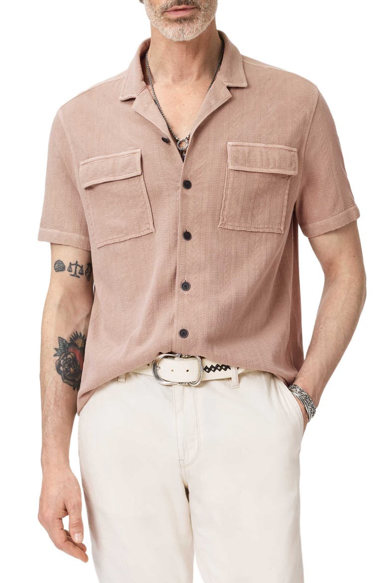 Amadora Organic Cotton Button-Up Camp Shirt, Main, color, PINK SAND
