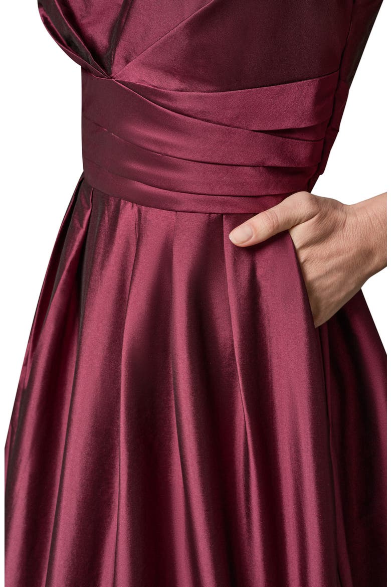 Plunge Neck Taffeta Midi Dress, Alternate, color, BERRY