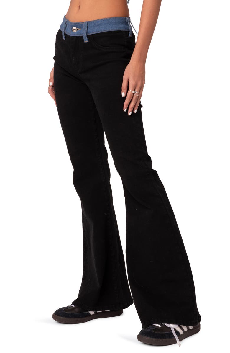 EDIKTED Contrast Waist Flare Leg Jeans, Alternate, color,