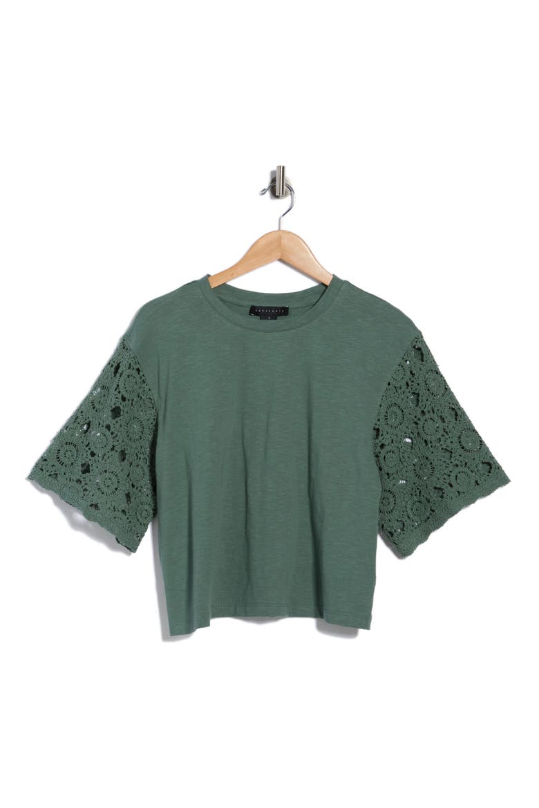 Eyelet Sleeve T-Shirt, Alternate, color, HARMONY GREEN