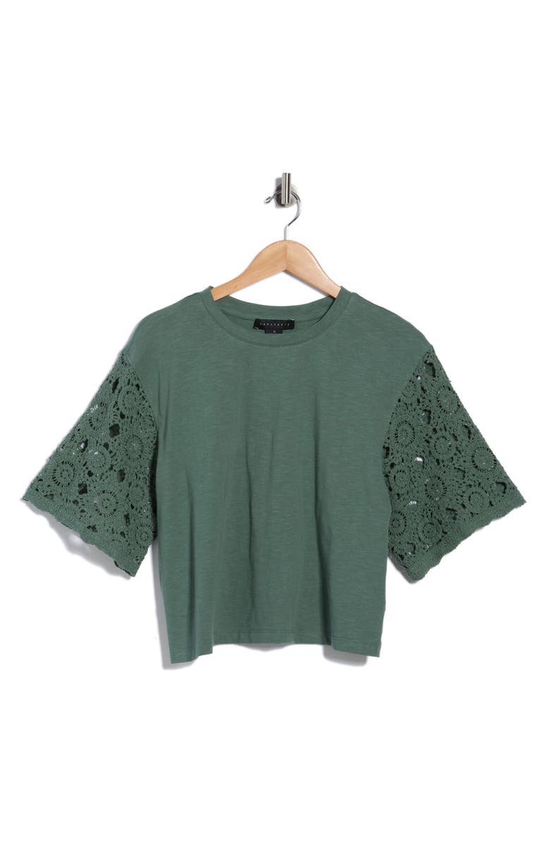 Sanctuary Eyelet Sleeve T-Shirt, Main, color, Harmony Green