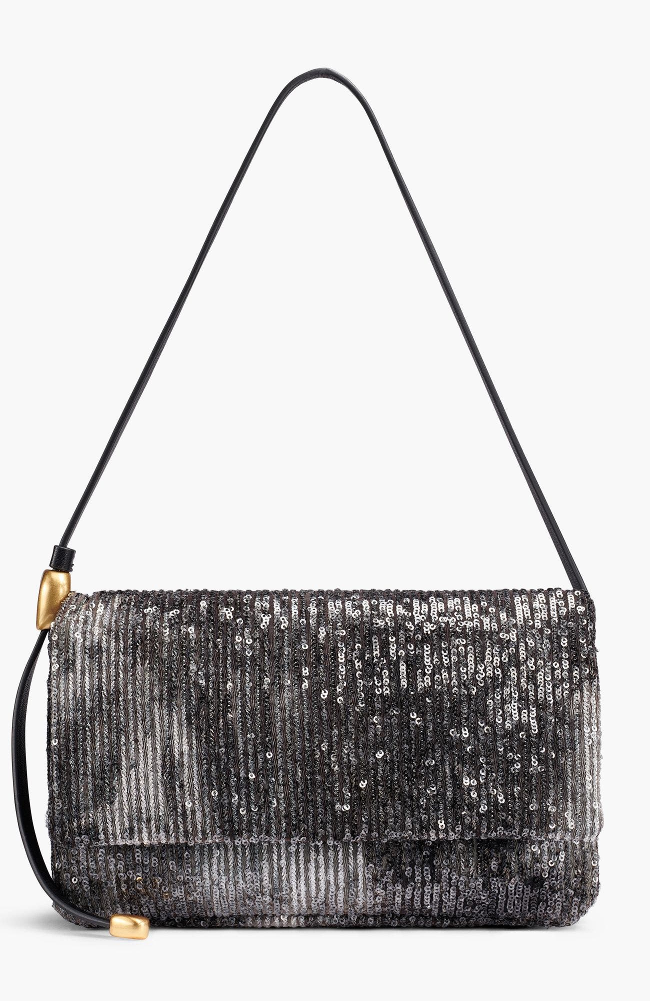 Velvet Flap Shoulder Bag, Main, color, Black/Gold