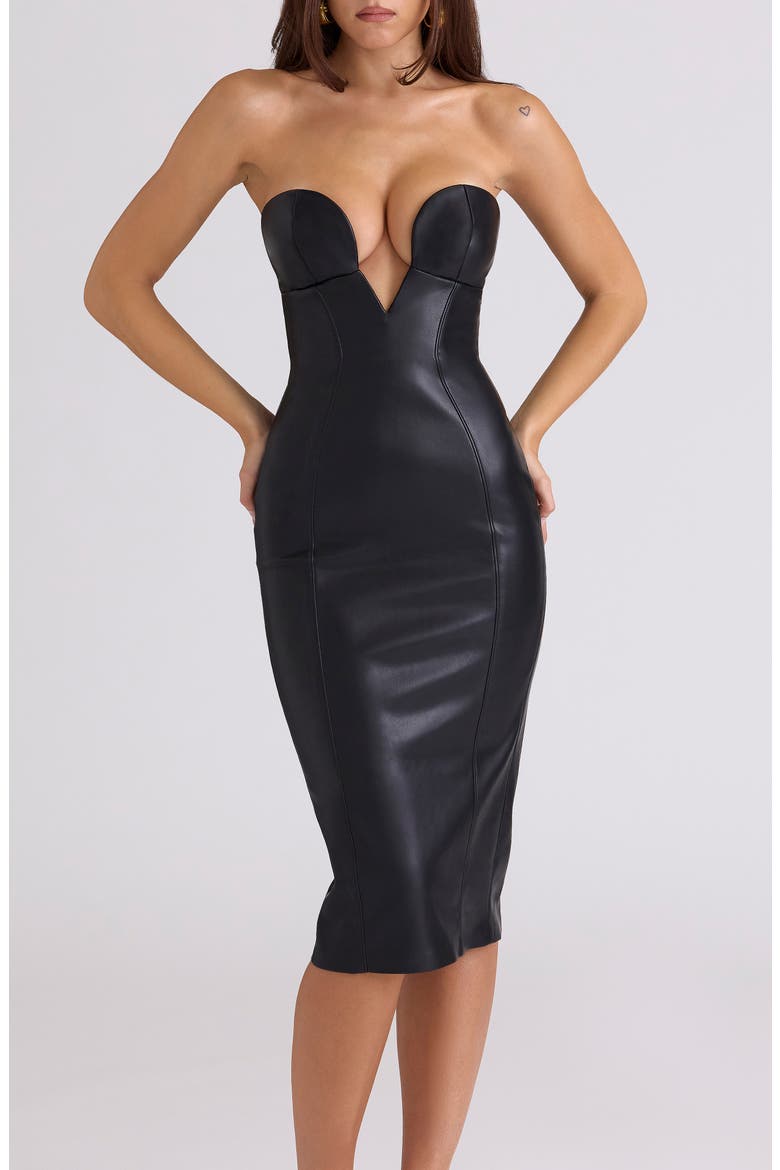 Shia Black Faux Leather Strapless Body-Con Dress, Alternate, color, BLACK