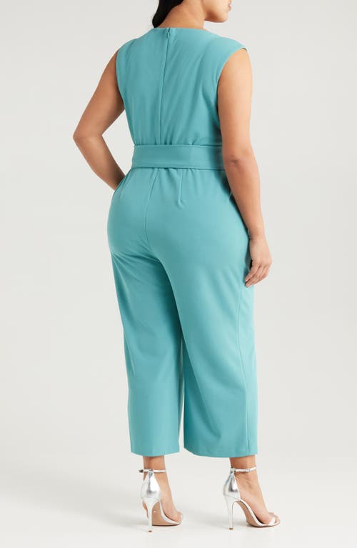 Tahari Asl Side Tie Scuba Crepe Jumpsuit In Eucalyptus