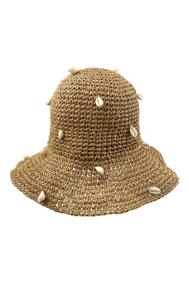 Shell Straw Bucket Hat, Main, color, TAN