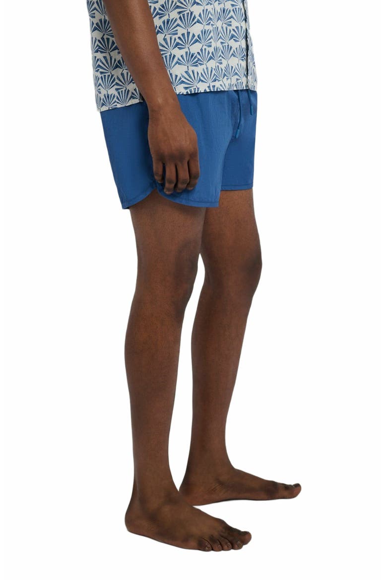 Nylon Crinkle 4" Scallop Swim Trunk, Alternate, color, POOL BLUE