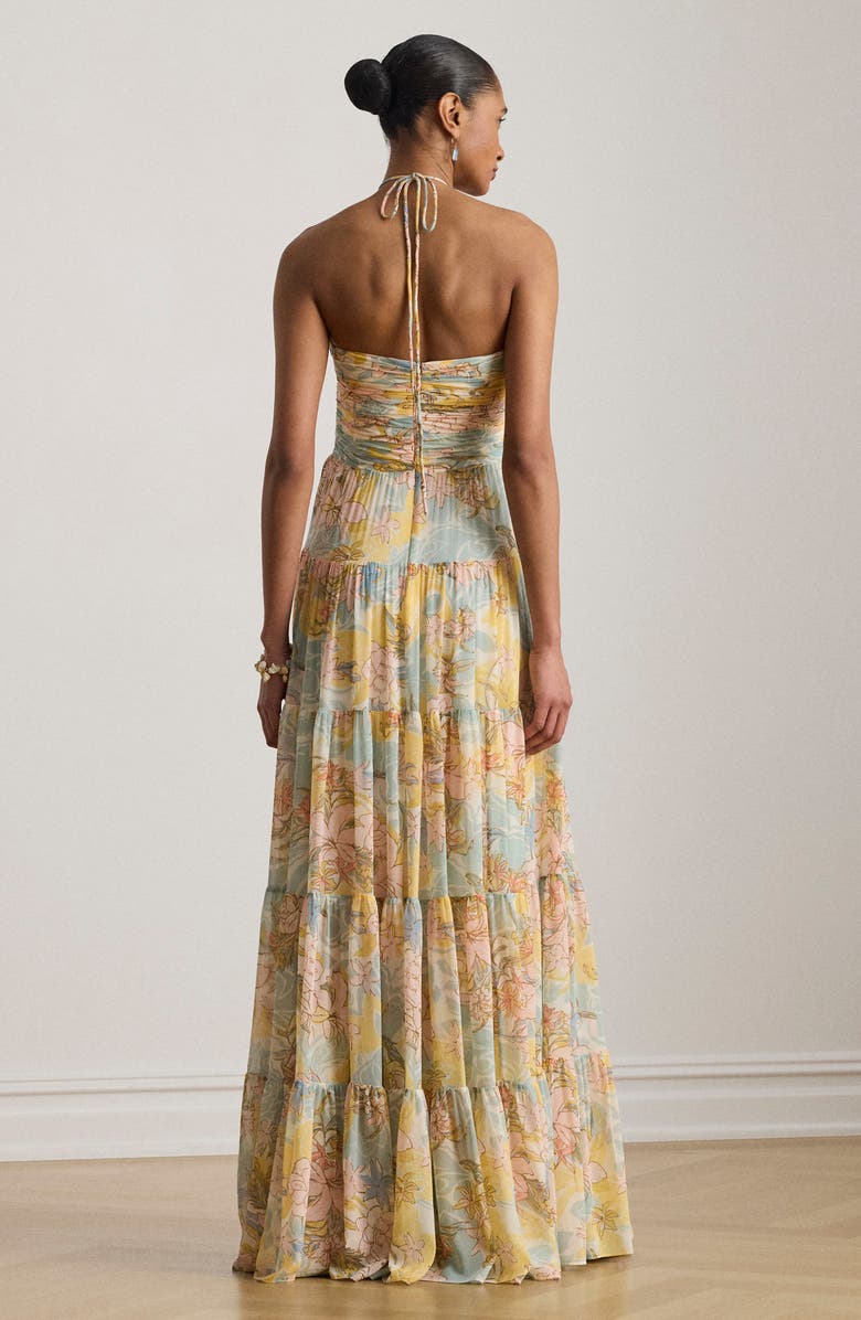 Lauren Ralph Lauren Floral Print Halter Maxi Dress, Alternate, color, Cream/ Blue/ Multi