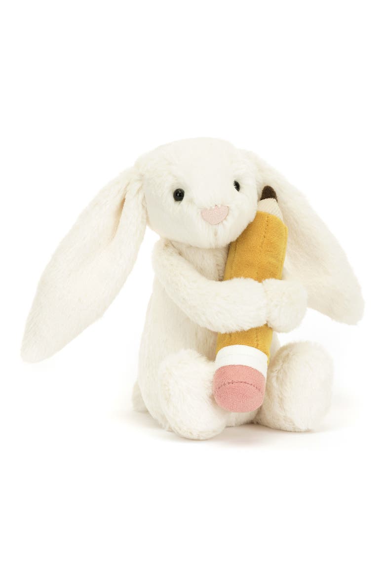 Bashful Bunny with Pencil Stuffed Animal, Main, color, WHITE