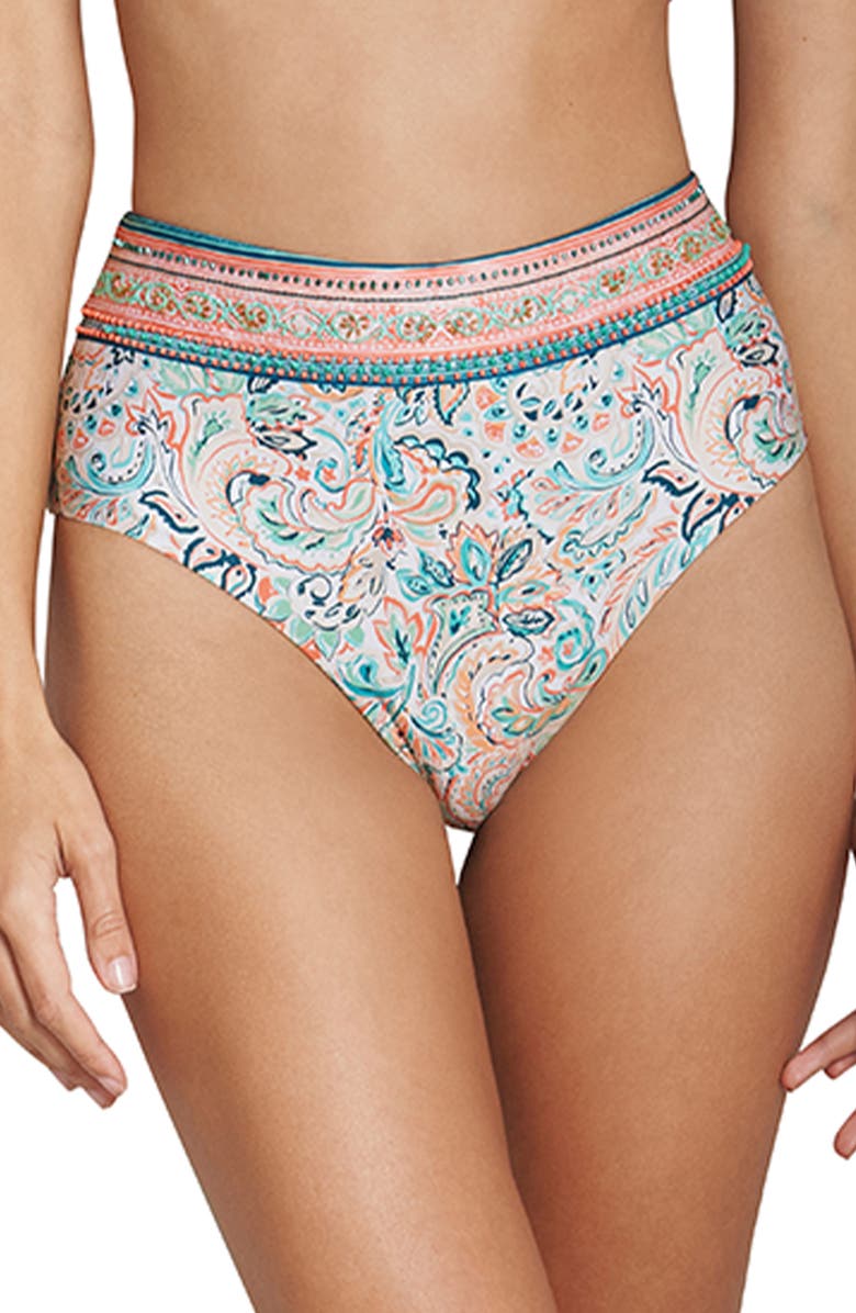 Cosita Linda High Waist Bikini Bottoms, Main, color, Green Multi