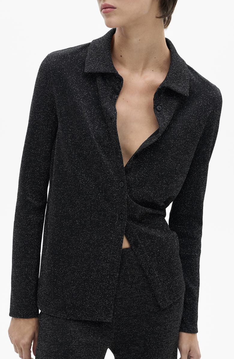 MANGO Metallic Knit Button-Up Shirt, Main, color,