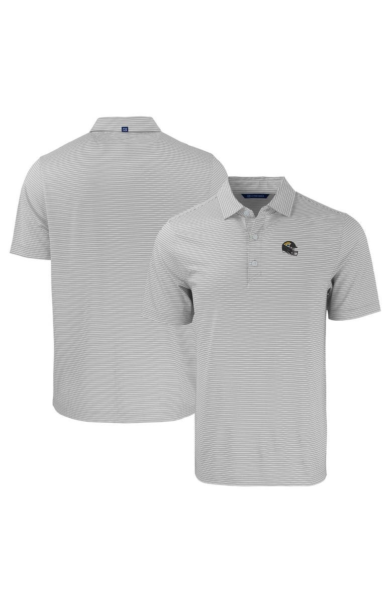 Cutter & Buck Men's Cutter & Buck Gray/White Jacksonville Jaguars Helmet Forge Eco Double Stripe Stretch Recycled Polo, Main, color,