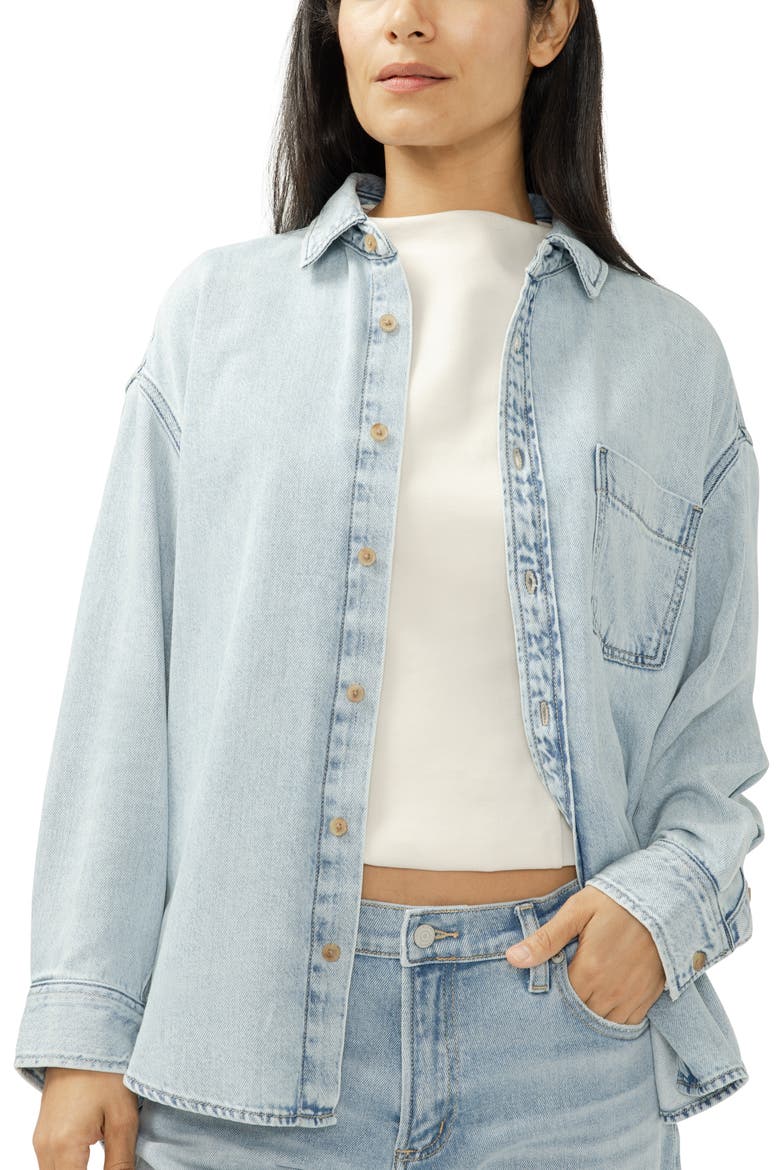 Denim Button-Up Beach Shirt, Alternate, color, MOONSTONE