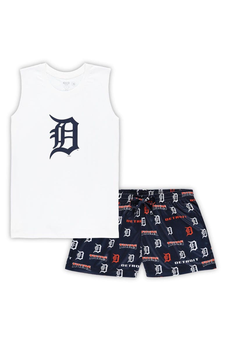 Women's Concepts Sport White/Navy Detroit Tigers Plus Size Tank Top & Shorts Sleep Set, Main, color, White