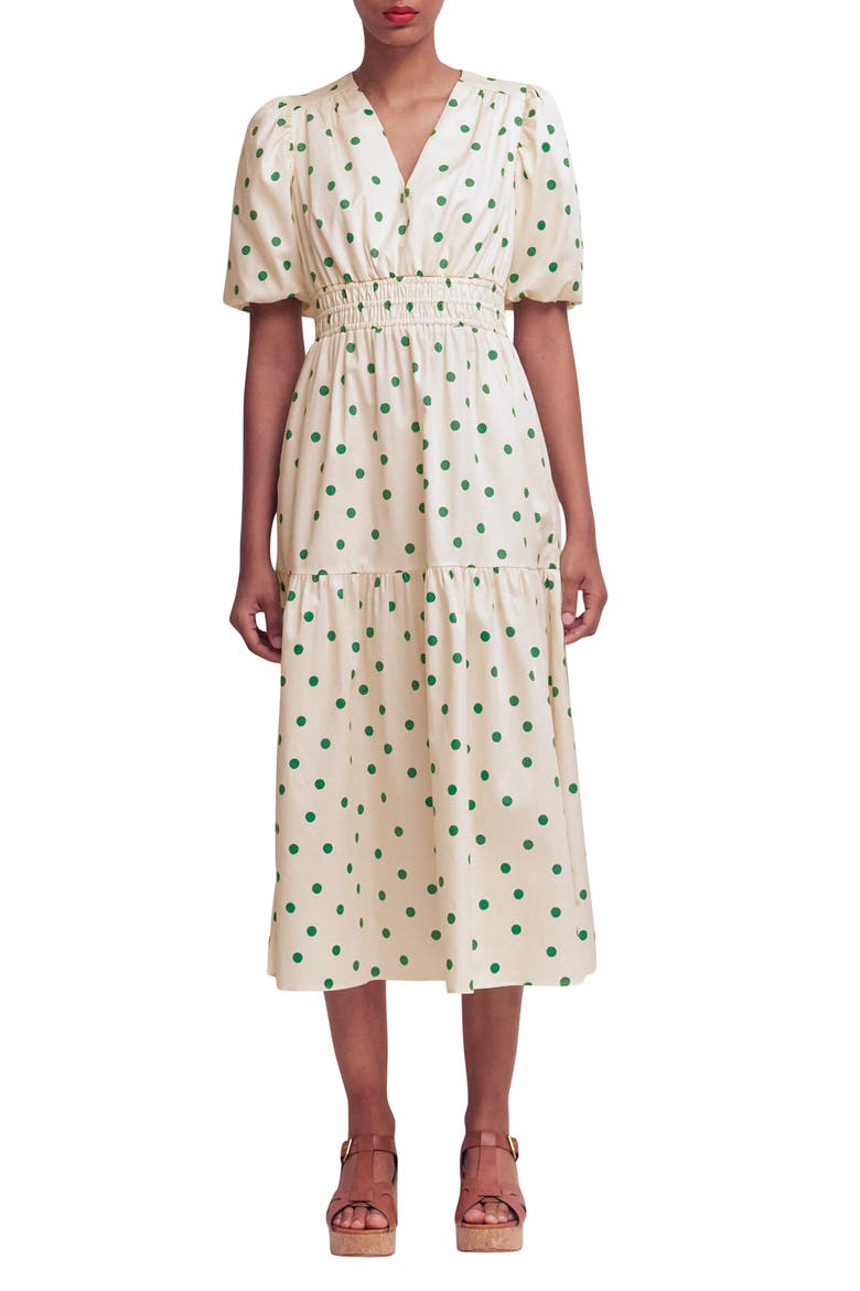 Irene Polka Dot Print Midi Dress, Main, color, PAPYRUS, PAINTED DOT SPACED