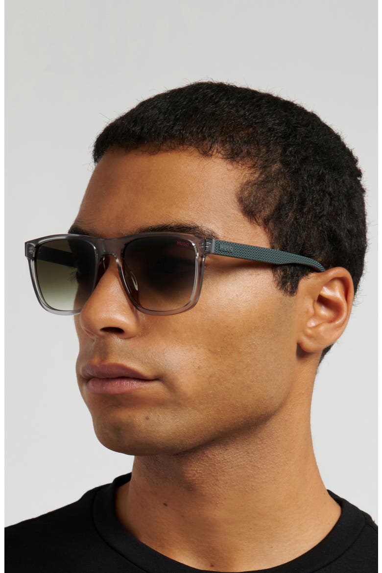 56mm Gradient Rectangular Sunglasses, Alternate, color, GREY/ GREEN SHADED
