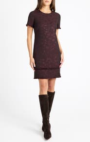 Santorelli Melania Short Sleeve Shift Dress in Tonal Jacquard