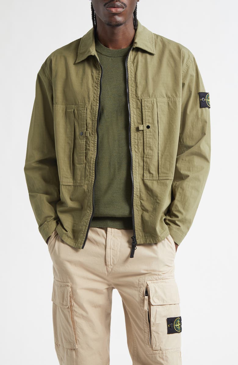 Stone Island Mercerised Organic Cotton Ripstop Overshirt, Main, color, Military Green