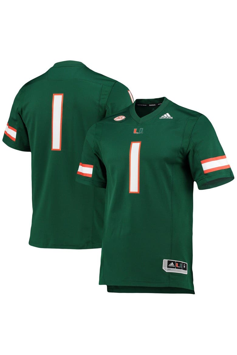 Men's adidas #1 Green Miami Hurricanes Team Premier Football Jersey, Main, color, Green