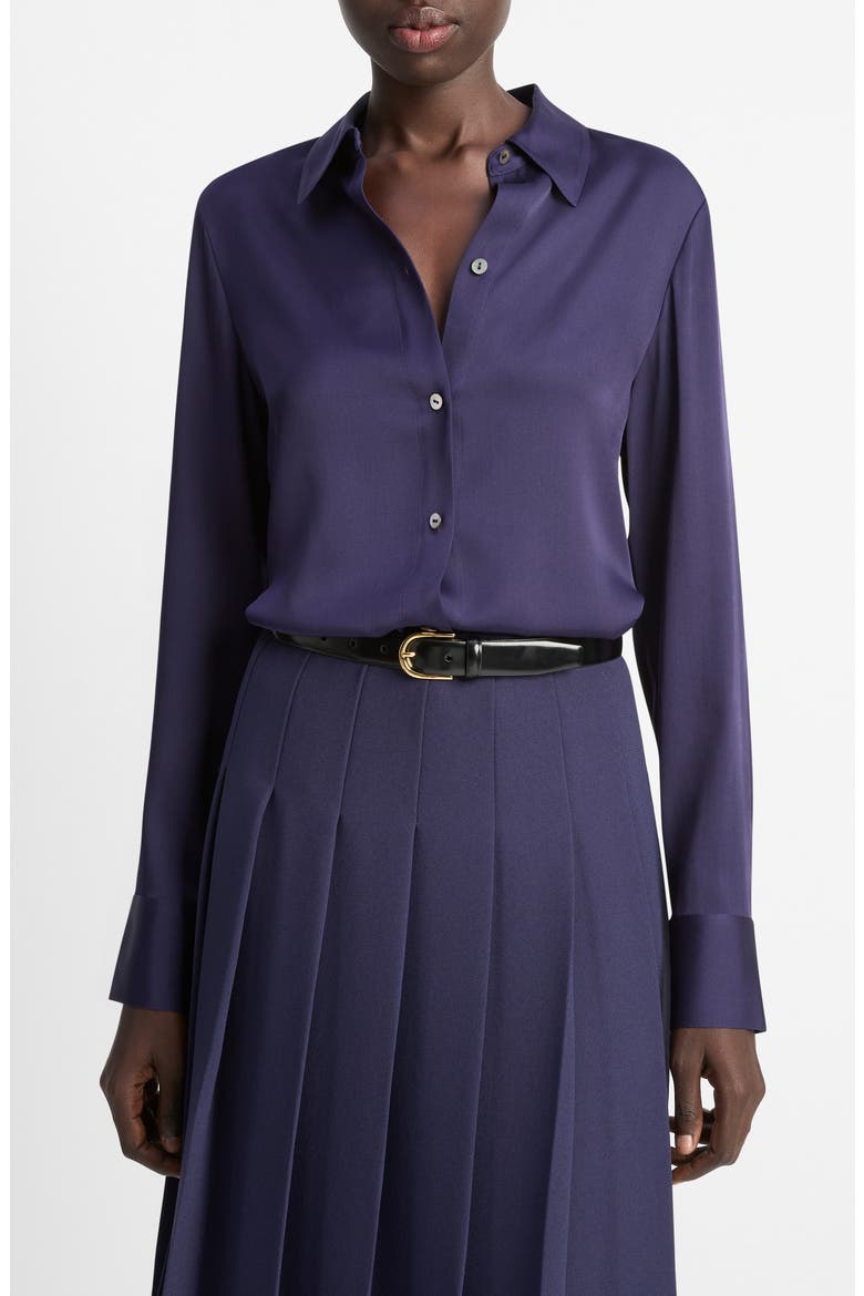 Slim Fit Silk Blend Button-Up Shirt, Main, color, TWILIGHT